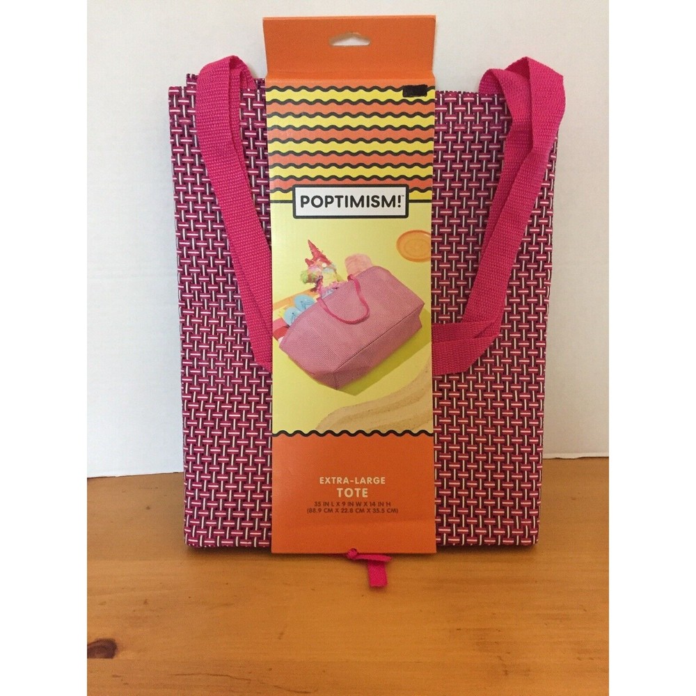 Poptimism! Vinyl Pink Mesh Beach Extra Large XL Storage Tote Bag 35x9x14